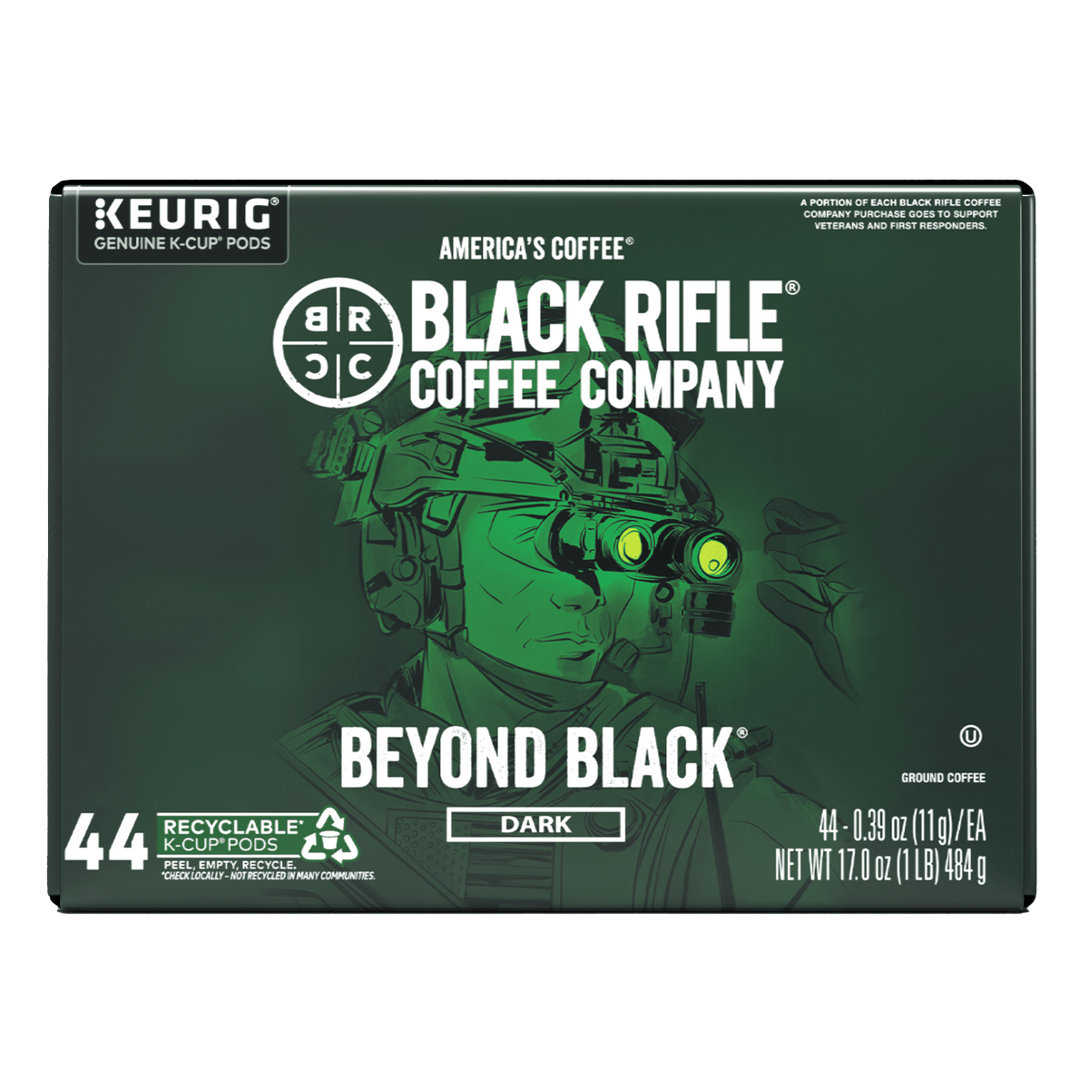 Black Rifle Coffee Company Beyond Black K Cups Pods, Dark Roast, 44 Ct