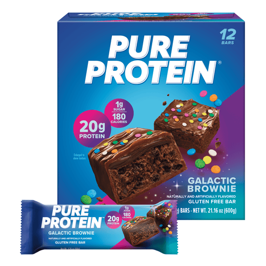 Pure Protein Bars, Galactic Brownie, Gluten Free, 20g Protein, 1.76 oz, 12 Count