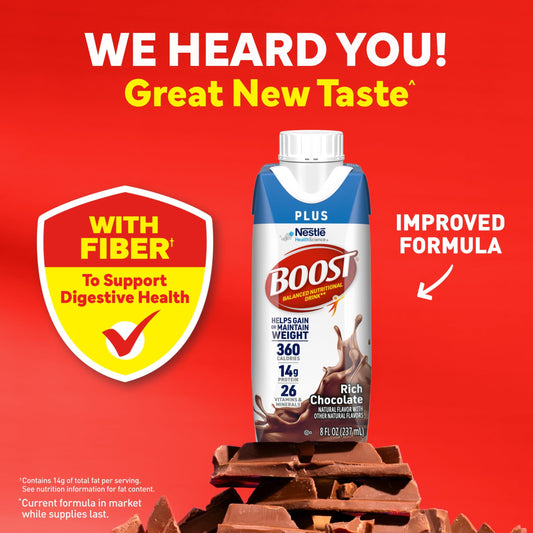 (2 pack) BOOST Plus Nutritional Drink Protein Shakes, Rich Chocolate, 8 fl oz, 12 Pack