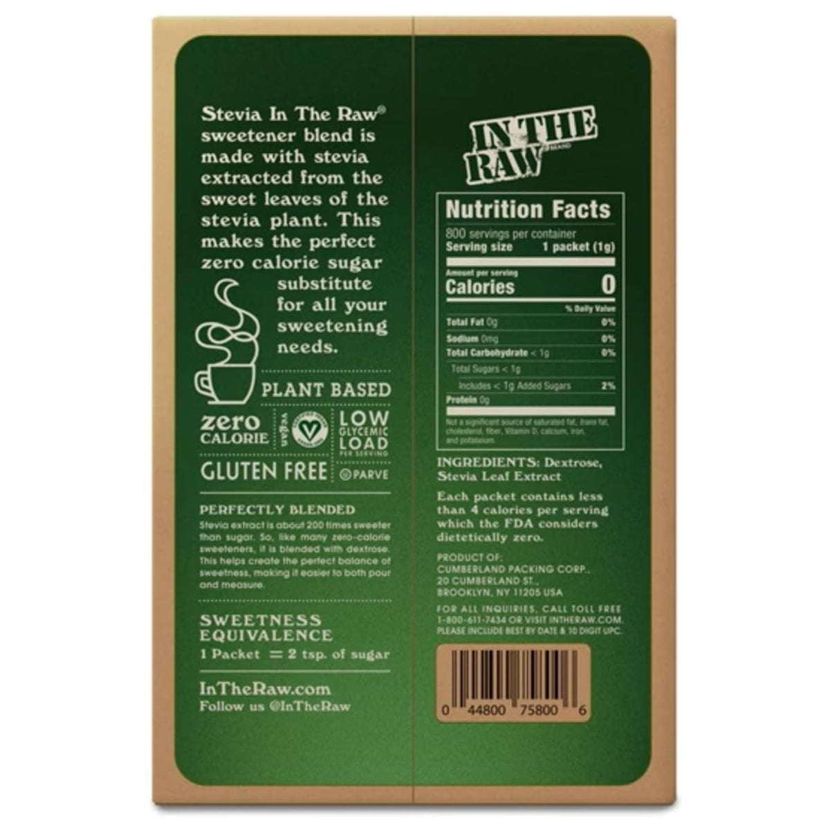 Stevia in the Raw Zero Calorie Sweetener Portion Packets, Original, 800 Count