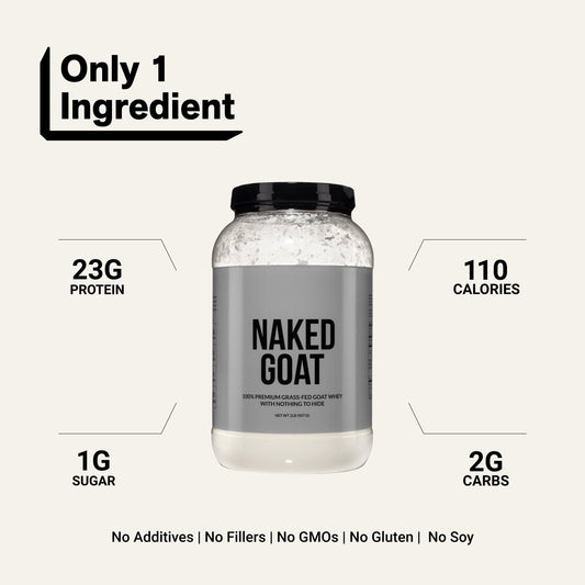 NAKED Goat - Pasture Fed Goat Whey Protein Powder from Small-Herd Wisconsin Dairies, 2Lb Bulk, GMO Free, Soy Free. Easy to Digest - All Natural - 23 Grams of Protein - 30 Servings