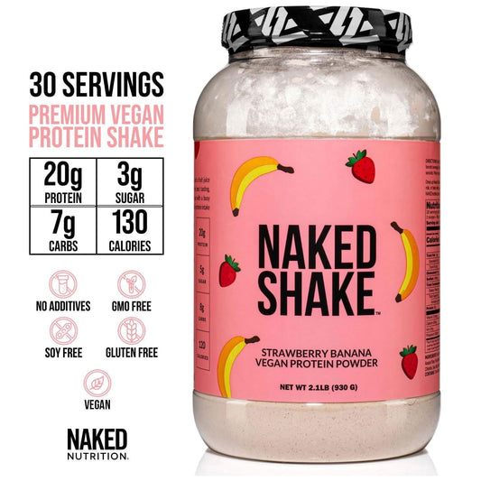 Naked Shake - Vegan Protein Powder, Strawberry Banana - Flavored Plant Based Protein With Mct Oil, Gluten-Free, Soy-Free, No Gmos Or Artificial Sweeteners - 30 Servings