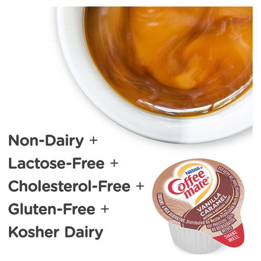 Coffee mate Vanilla Caramel Non-Dairy Creamer, 0.375 fl oz, 200 Count Tubs (4 Packs of 50)