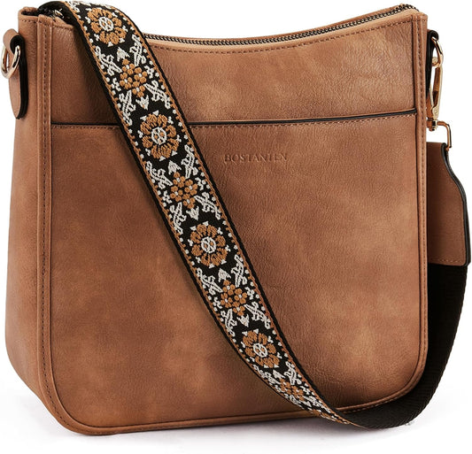 BOSTANTEN Crossbody Bags for Women Vegan Leather Purse Wide Shoulder Strap