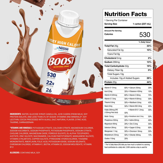 BOOST Very High Calorie Nutritional Drink, Chocolate, 8 fl oz (Pack of 24)