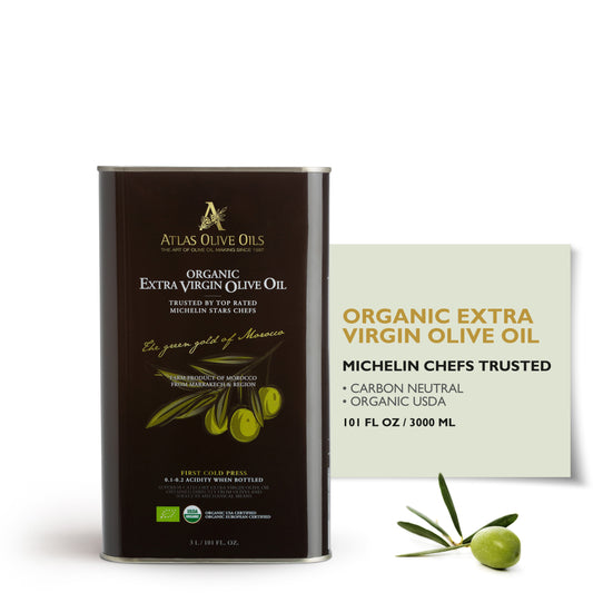 Atlas 3 LT Organic Cold Press Extra Virgin Olive Oil with Polyphenol Rich from Morocco | Newly Harvested Unprocessed from One Single Family Farm | Moroccan EVOO Trusted by Michelin Star Chefs