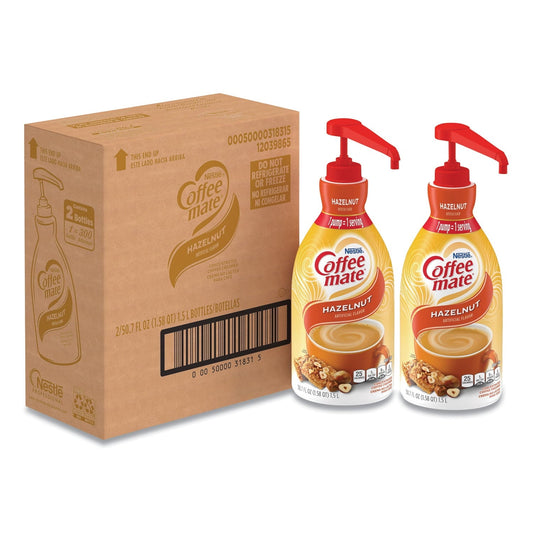 Coffee Mate® Lqd Coffee Creamer, Hazelnut, 1.5 Liter Pump Bottle, 2/carton