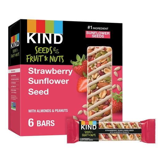 KIND Seeds Fruit & Nuts Snack Bar, Strawberry Sunflower Seed, Gluten Free Bars, 1.4 oz, 6 Count Cardboard Box ( 3 Box )