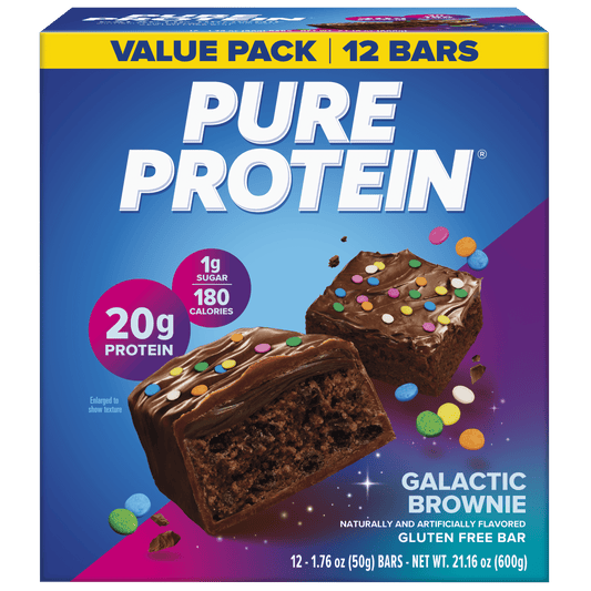 Pure Protein Bars, Galactic Brownie, Gluten Free, 20g Protein, 1.76 oz, 12 Count