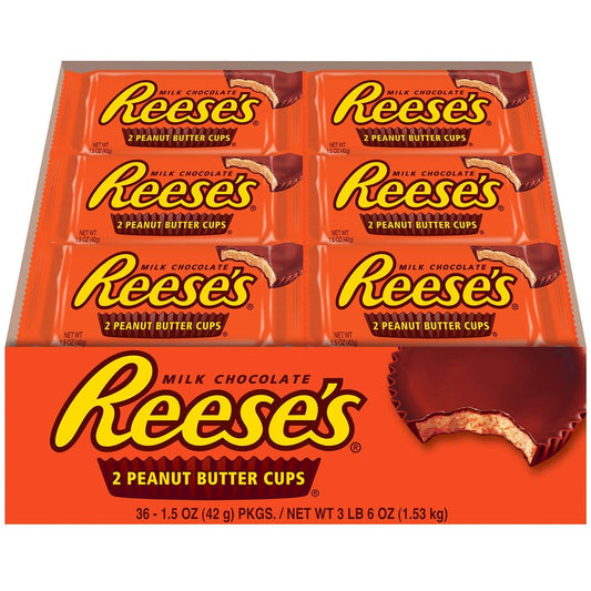 Reeses 1.5 oz Milk Chocolate Peanut Butter Cups Candy, 36 Countt