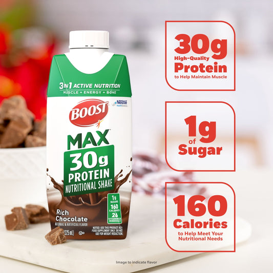 BOOST Max Protein Nutritional Shake, Rich Chocolate, 30g Protein, 18 - 11 fl oz (325 mL) Cartons