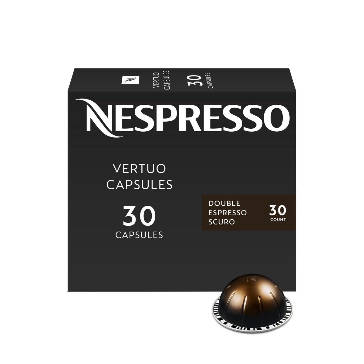 Nespresso Capsules Vertuo, Double Espresso Scuro, Dark Roast Espresso Coffee, 30-Count Coffee Pods