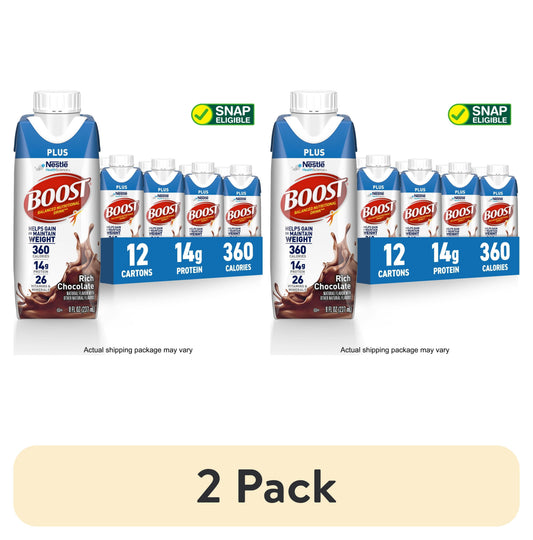(2 pack) BOOST Plus Nutritional Drink Protein Shakes, Rich Chocolate, 8 fl oz, 12 Pack