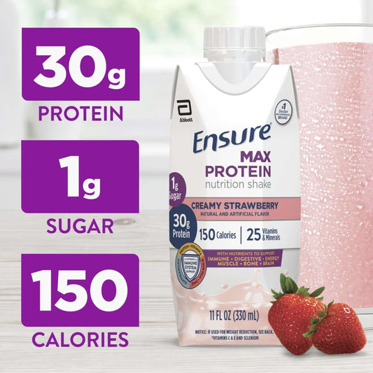 (3 pack) Ensure Max Protein Shake, 30g Protein, Creamy Strawberry, 11 fl oz, 4 Pack