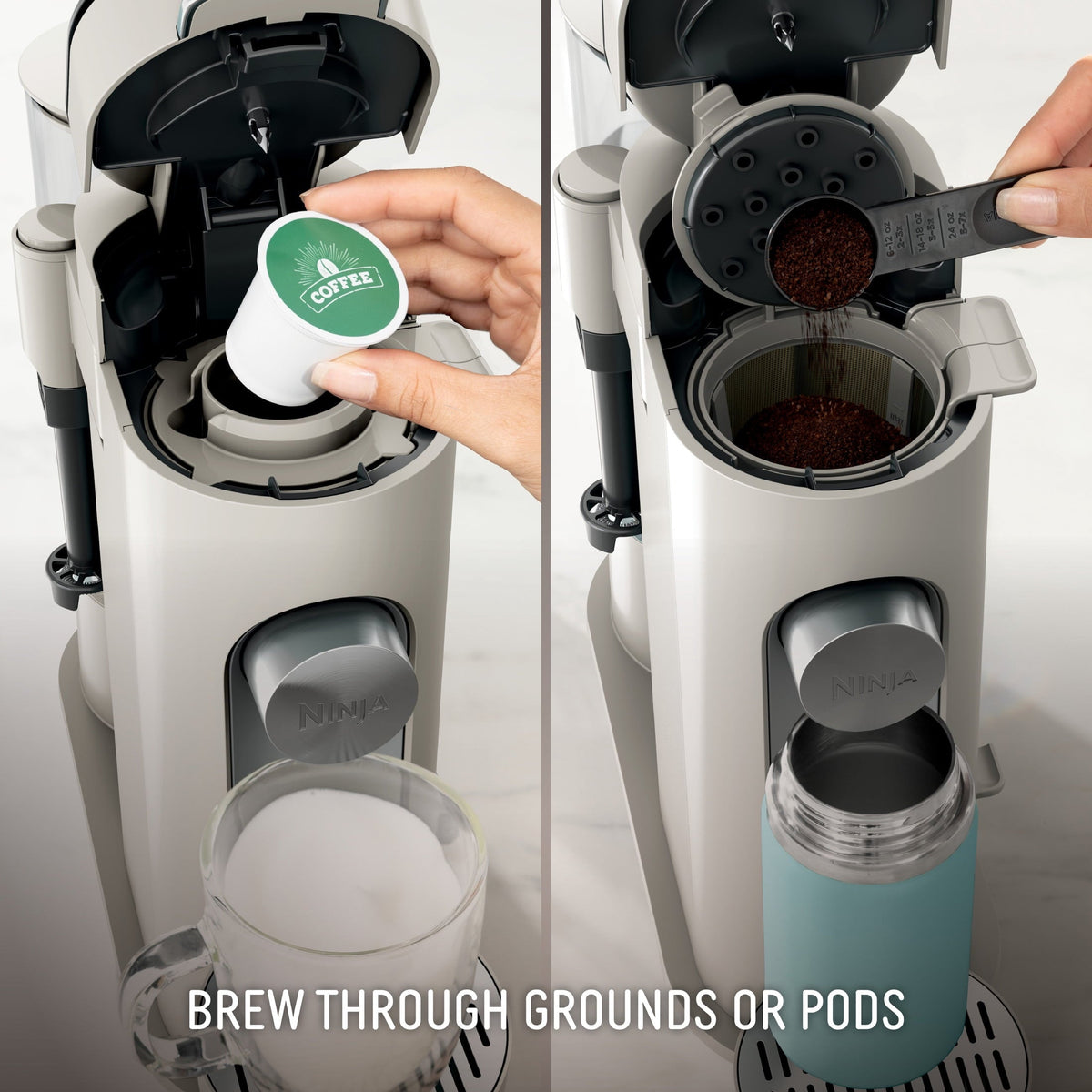 Ninja Pods & Grounds Specialty Single-Serve Coffee Maker, K-Cup Pod Compatible, Built-In Milk Frother, PB051ST, Stone