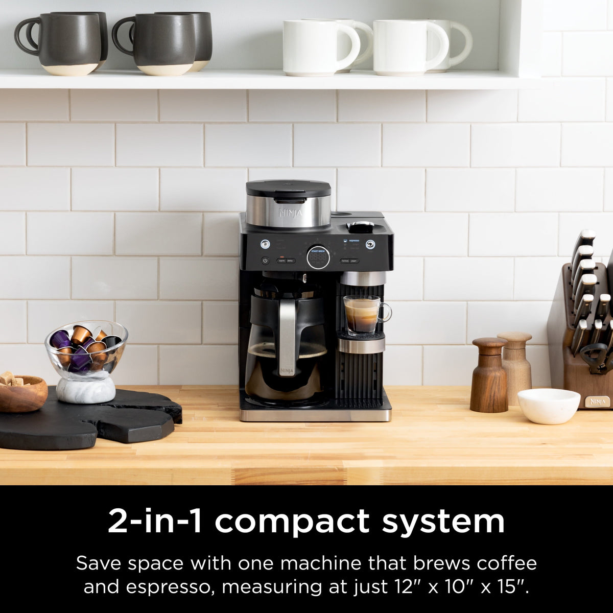 Ninja Espresso & Coffee Barista System 12-Cup, Built-In Milk Frother, Nespresso Capsule Compatible, CFN601, Black
