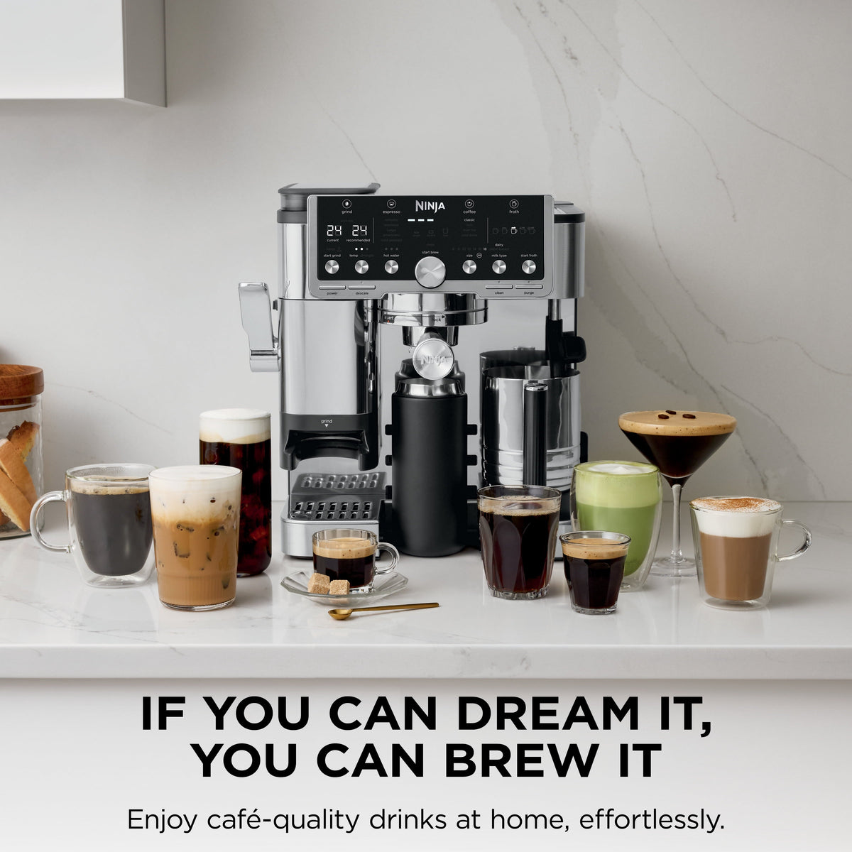 Ninja Luxe Café Pro Espresso Machine & Drip Coffee Maker, Cold Brew, Hot Water, Integrated Tamper, Built-in Grinder, Hands-Free Frother for Cappuccinos, Lattes, Americanos, Dairy or Non-Dairy, ES701