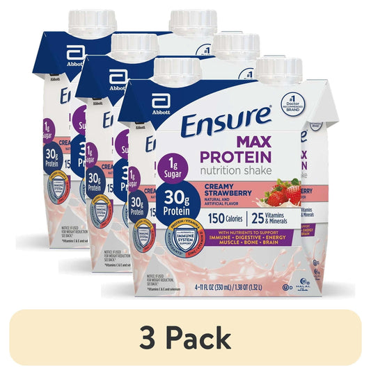 (3 pack) Ensure Max Protein Shake, 30g Protein, Creamy Strawberry, 11 fl oz, 4 Pack