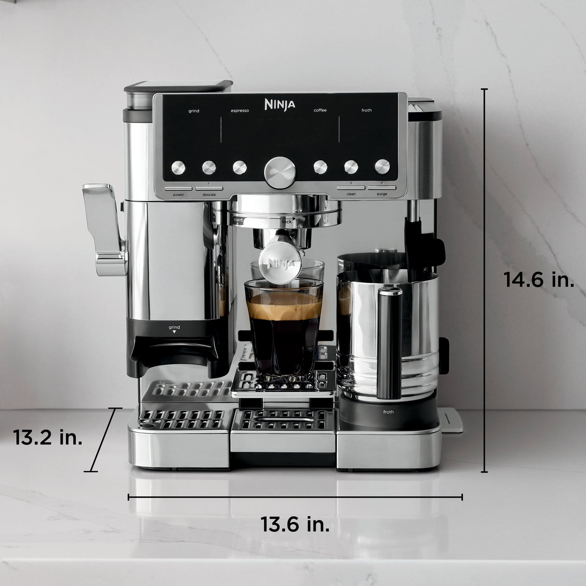 Ninja Luxe Café Pro Espresso Machine & Drip Coffee Maker, Cold Brew, Hot Water, Integrated Tamper, Built-in Grinder, Hands-Free Frother for Cappuccinos, Lattes, Americanos, Dairy or Non-Dairy, ES701