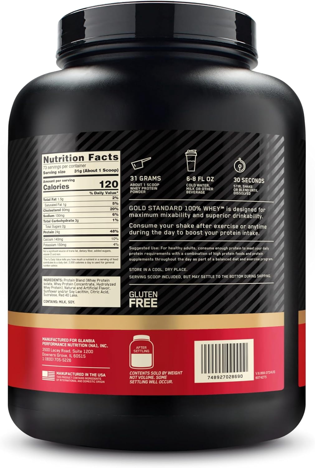 Optimum Nutrition 100% Whey Gold, Strawberry, 5lb