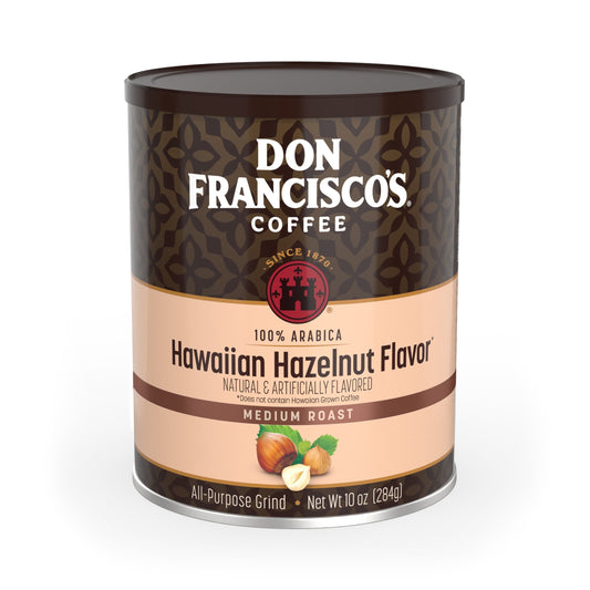 (6 pack) Don Francisco's Hawaiian Hazelnut Ground Flavored Coffee: Rich, Aromatic 100% Arabica Beans - (10 oz Recyclable Can)