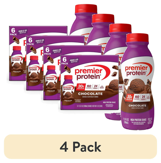 (4 pack) Premier Protein Shake, Chocolate, 30g Protein, 11.5 Fl Oz, 6 Ct