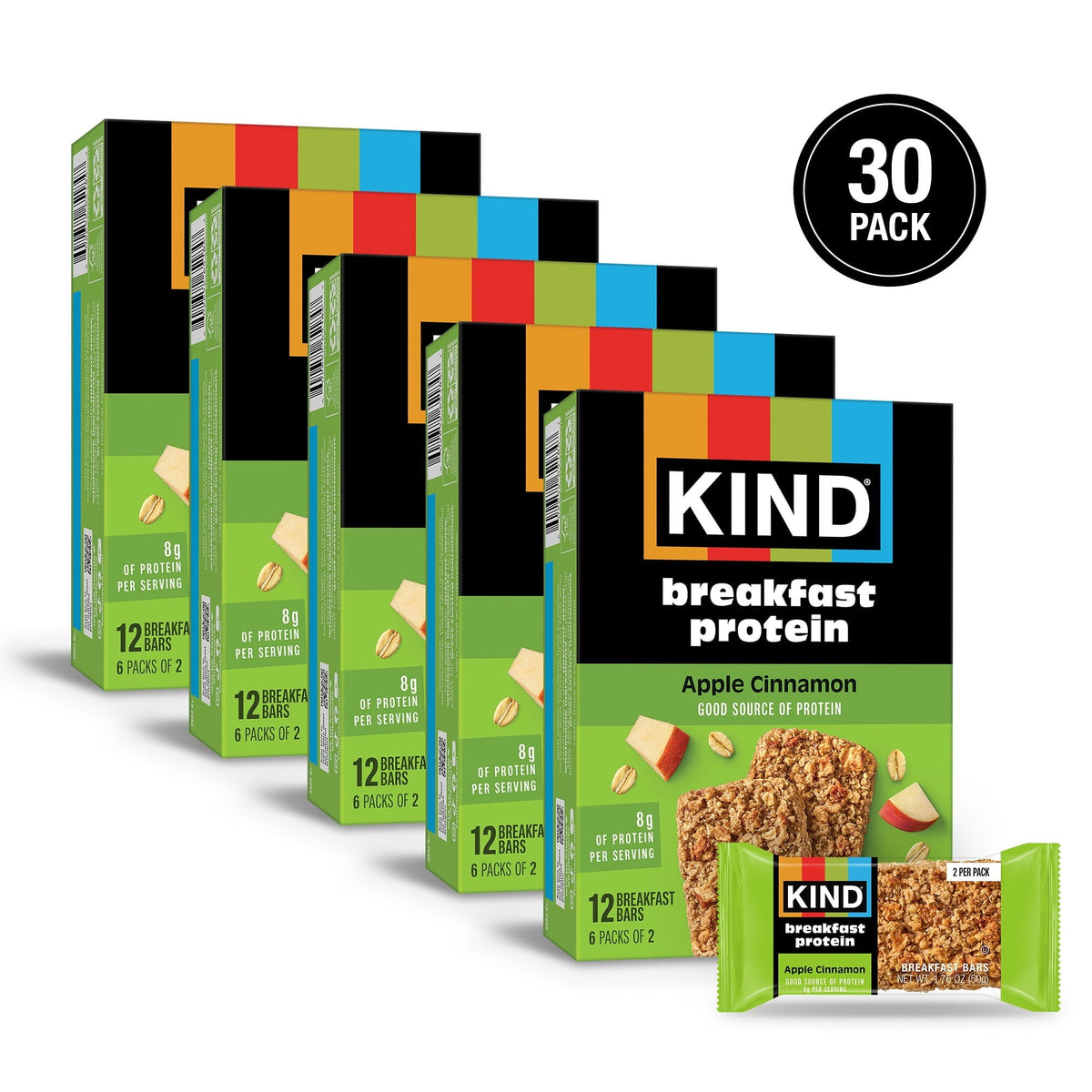 (5 pack) KIND Breakfast Protein Bars, Apple Cinnamon, Gluten Free, 8g Protein, 1.76 oz, 30 Packs