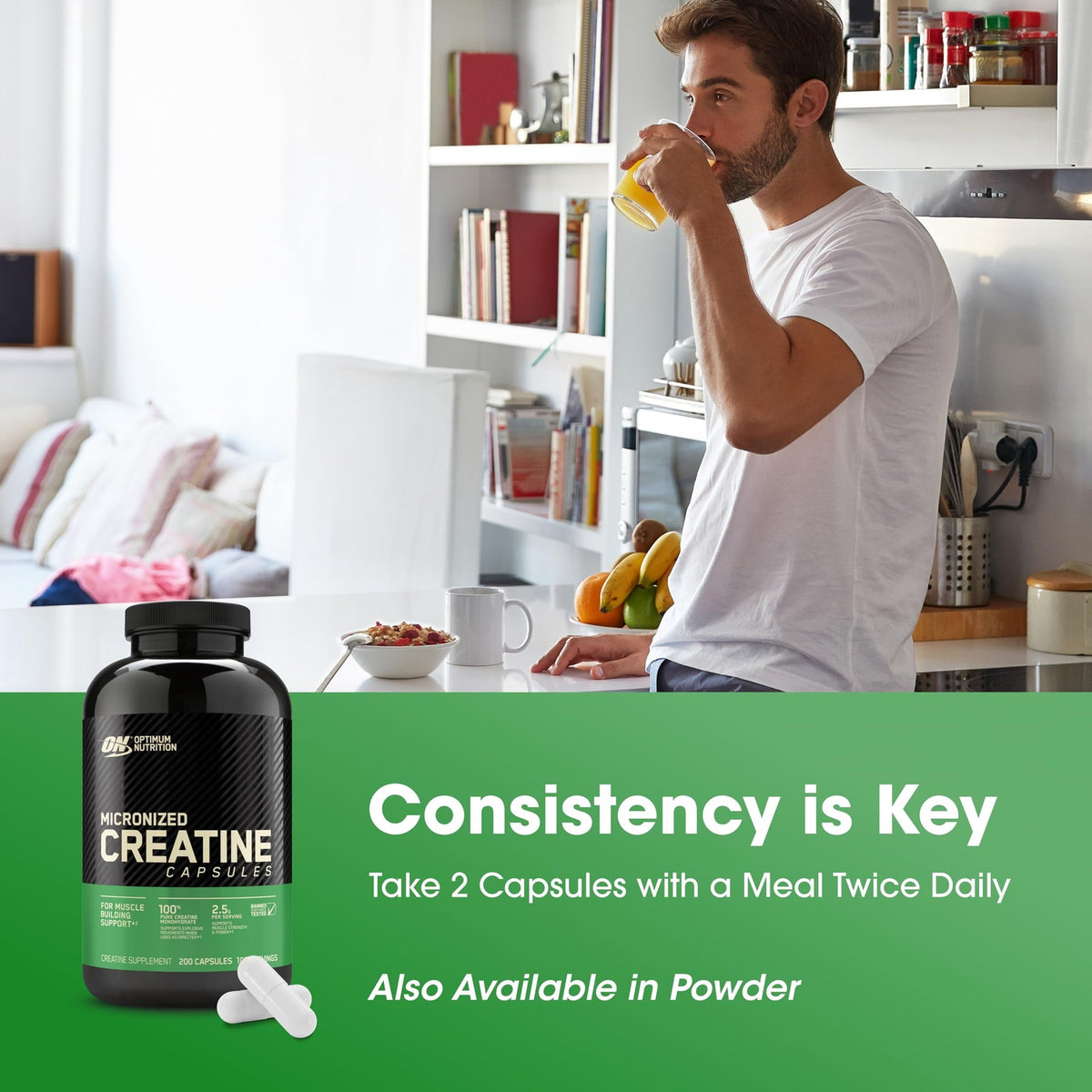 Optimum Nutrition Micronized Creatine Monohydrate Capsules, 200 Capsules