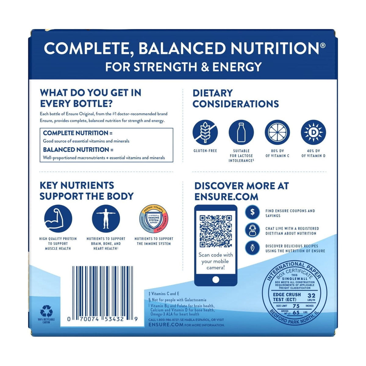 (2 pack) Ensure Original Nutrition Shake, 9g Protein, Vanilla, 8 fl oz - 16 Pack
