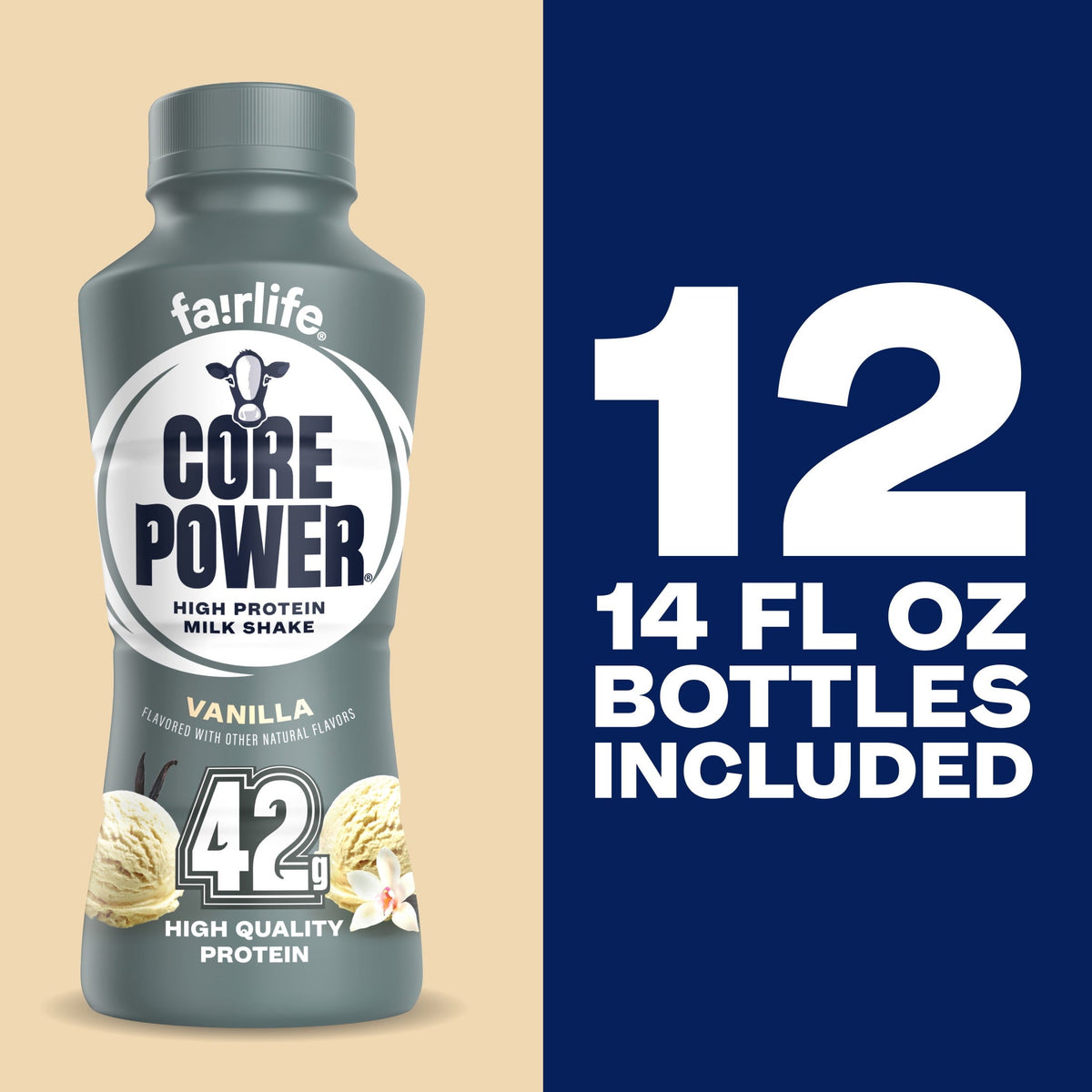 Core Power High Protein Shake, Vanilla, 42g Bottle, 14oz, 12 Pack
