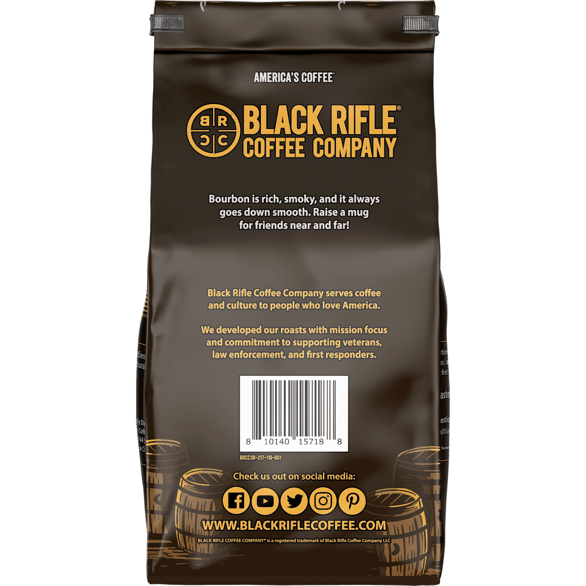(6 pack) Black Rifle Coffee Bourbon, Medium Roast, Ground Coffee, 11oz