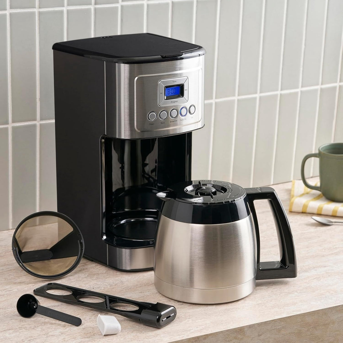 12-Cup Programmable Coffee Maker with Thermal Carafe, 1-4 Cup Setting, Brew Strength Control and Brew Pause, Stainless Steel, Silver