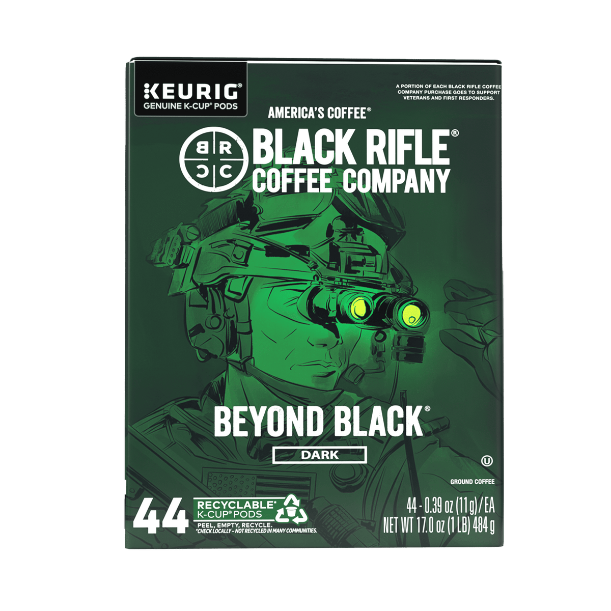 Black Rifle Coffee Company Beyond Black K Cups Pods, Dark Roast, 44 Ct