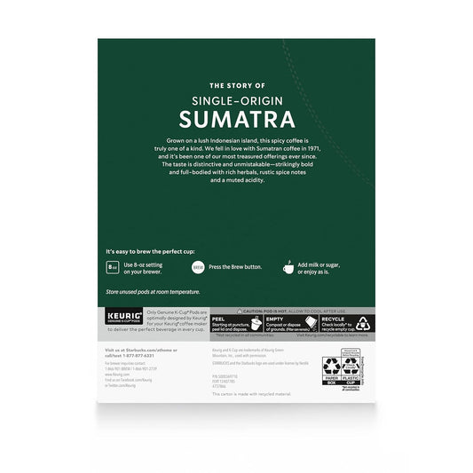 Starbucks Sumatra Dark Roast K-Cup Coffee Pods 96 Count, Keurig Compatible, 100% Arabica Coffee, Rich Herbal Spice Notes