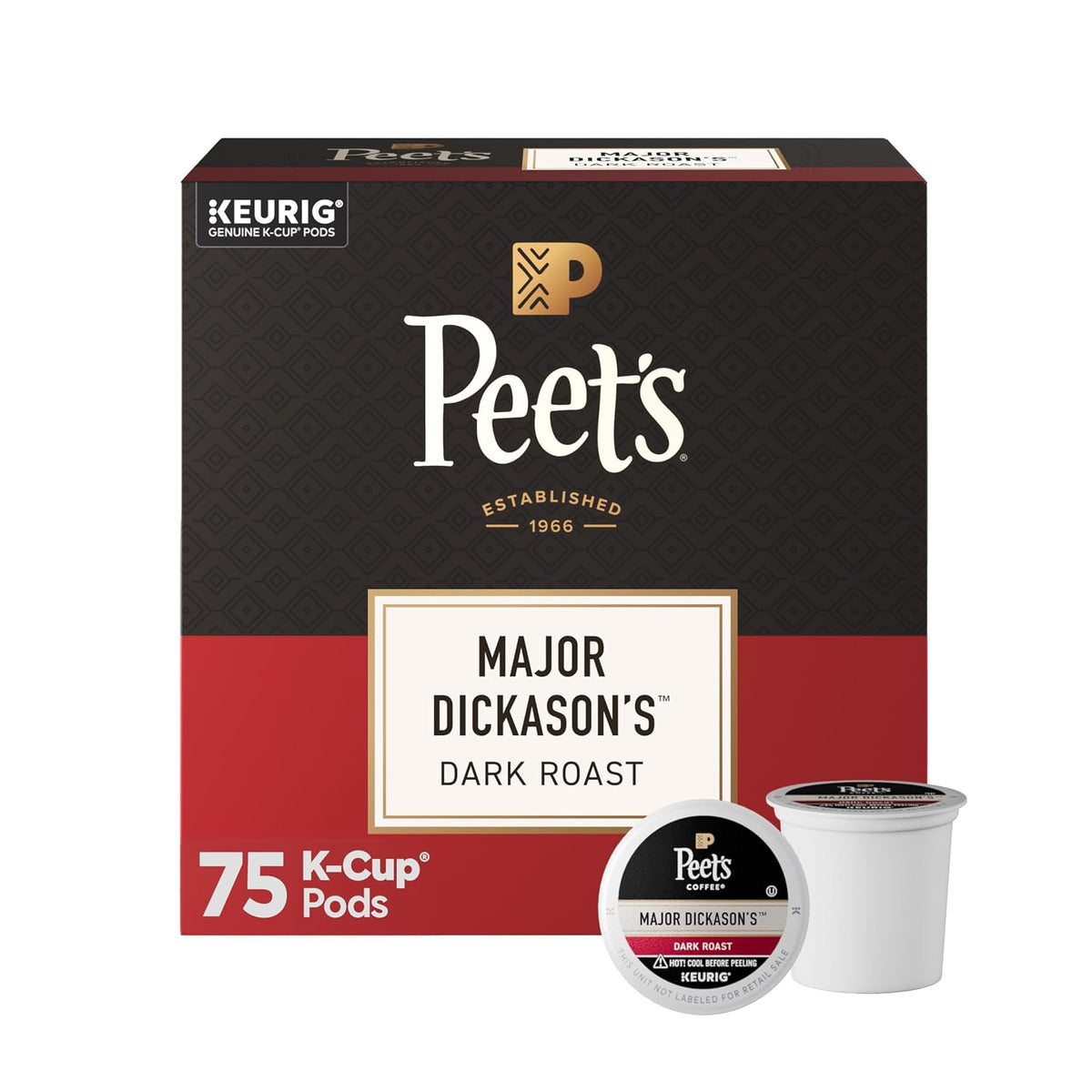 Peet's Coffee Coffee Pods, Dark Roast, Major Dickason's Blend, 75 K Cups
