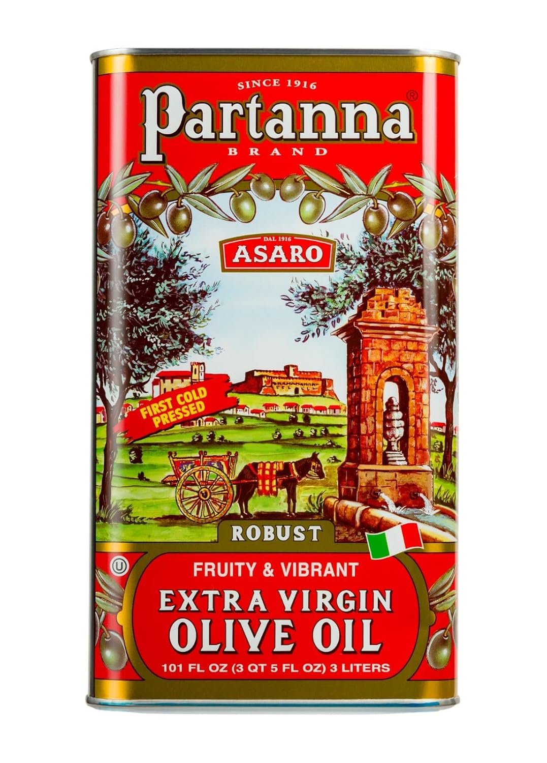 Partanna Robust Extra Virgin Olive Oil, 101 fl oz (3 L) Tin