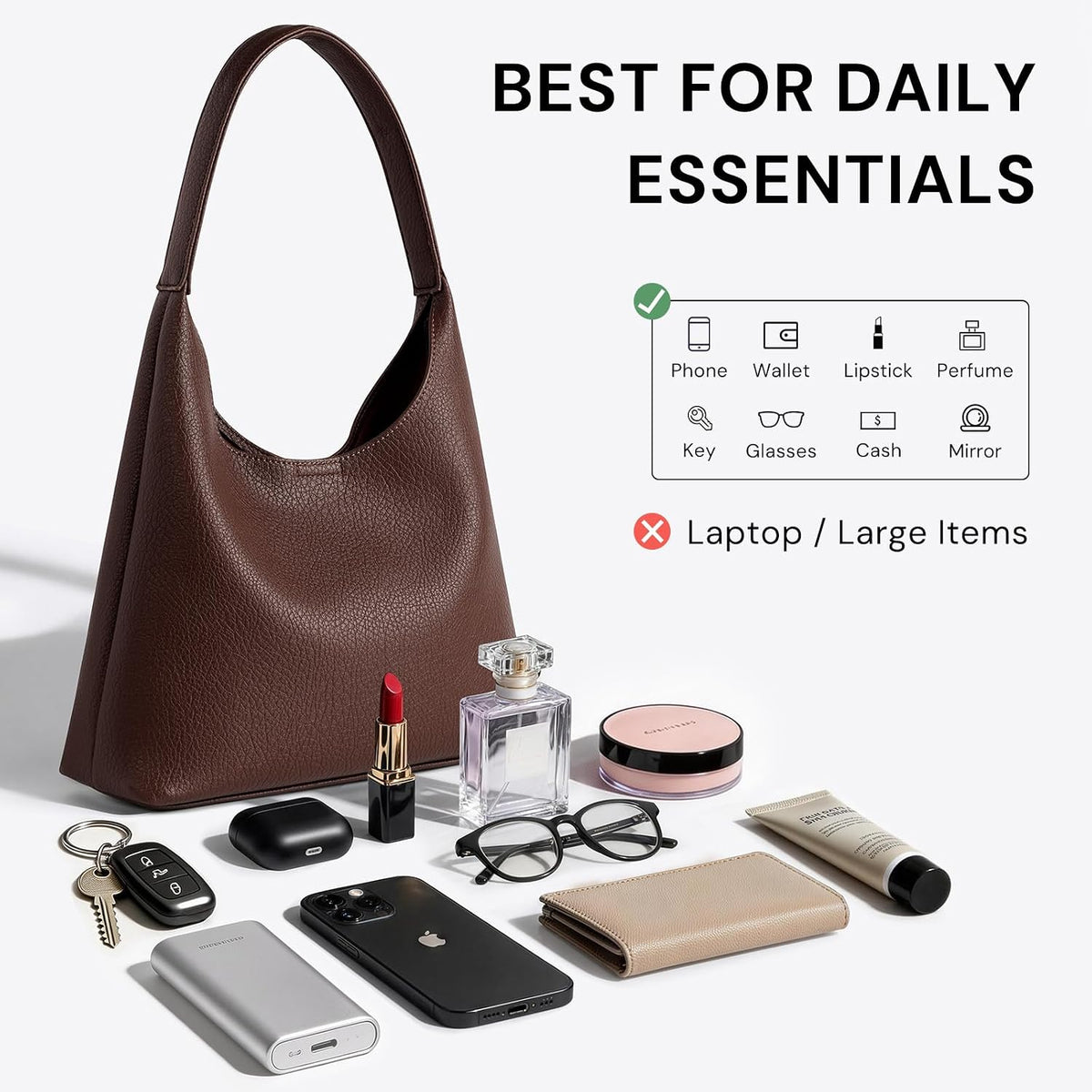 Hobo Bags for Women, Small Everyday Purse, Slouchy Shoulder Bag Trendy