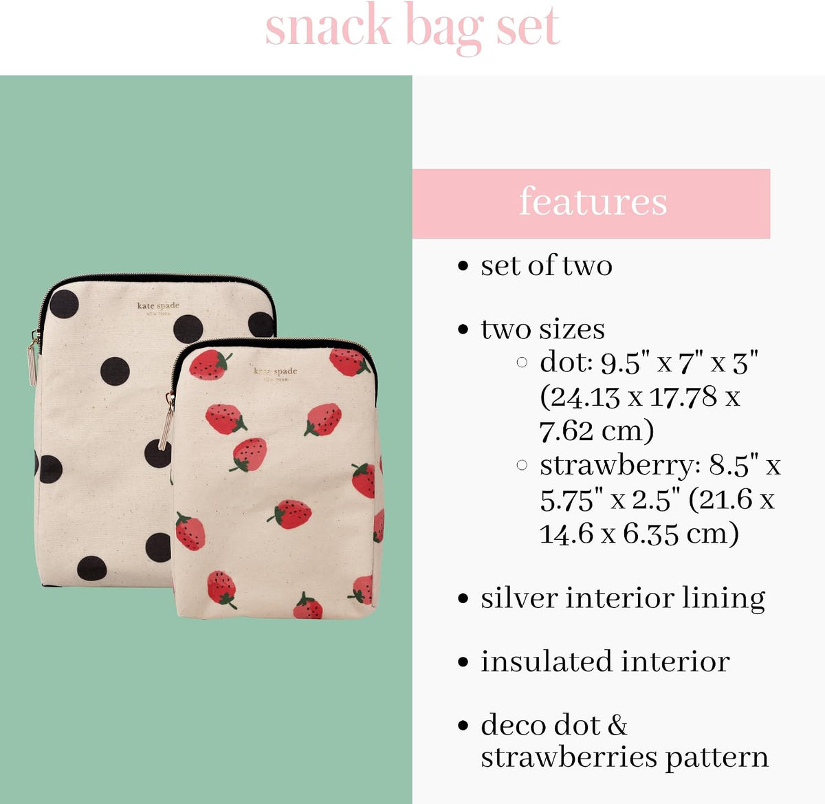 kate spade new york Insulated Snack Bag, Deco Dot and Strawberries