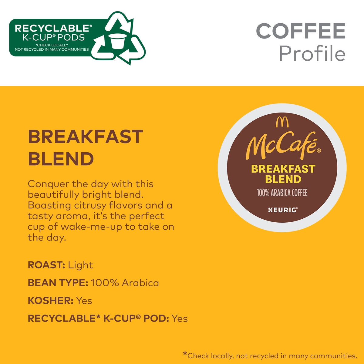 McCafe, Breakfast Blend Light Roast K-Cup Coffee Pods, 24 Count