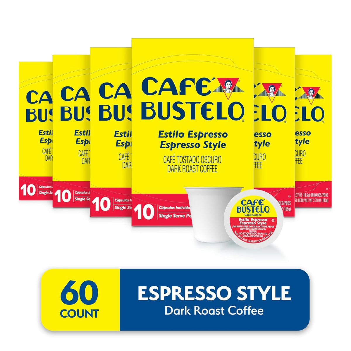 Café Bustelo Espresso Style Dark Roast Coffee Pods, 60 Count