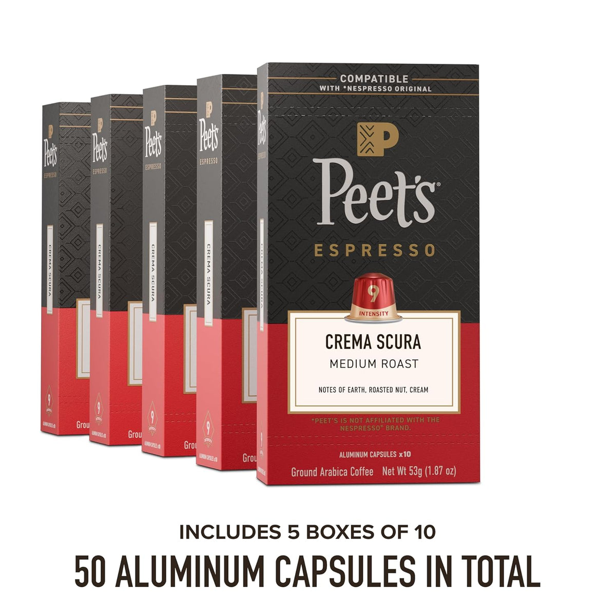 Peet's Coffee Espresso Capsules, Medium Roast, Crema Scura, 50 Count
