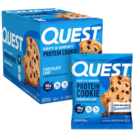 Quest Nutrition Chocolate Chip Cookie, 15g Protein, 1g Sugar, 2g Net Carbs, Keto Friendly, High Protein, 12 Count