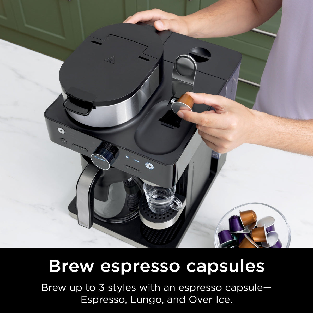 Ninja Espresso & Coffee Barista System 12-Cup, Built-In Milk Frother, Nespresso Capsule Compatible, CFN601, Black