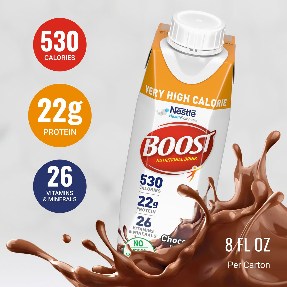 BOOST Very High Calorie Nutritional Drink, Chocolate, 8 fl oz (Pack of 24)