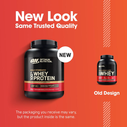 Optimum Nutrition Gold Standard 100% Whey Protein Powder, Double Rich Chocolate, 24g Protein, 5 LB