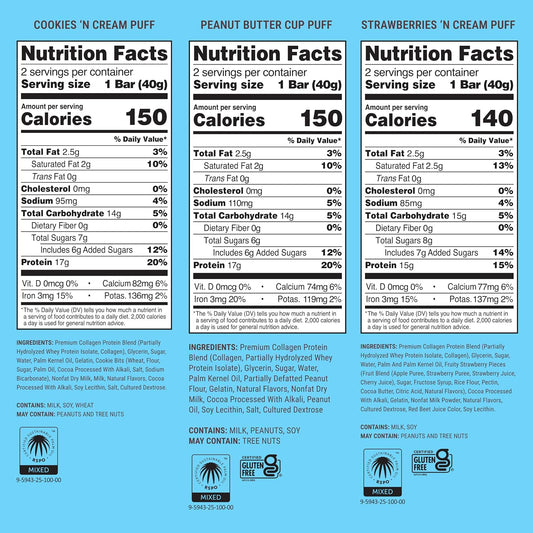 BUILT Puff Protein Bars, Variety Pack, 15g-17g Protein - 12 Count