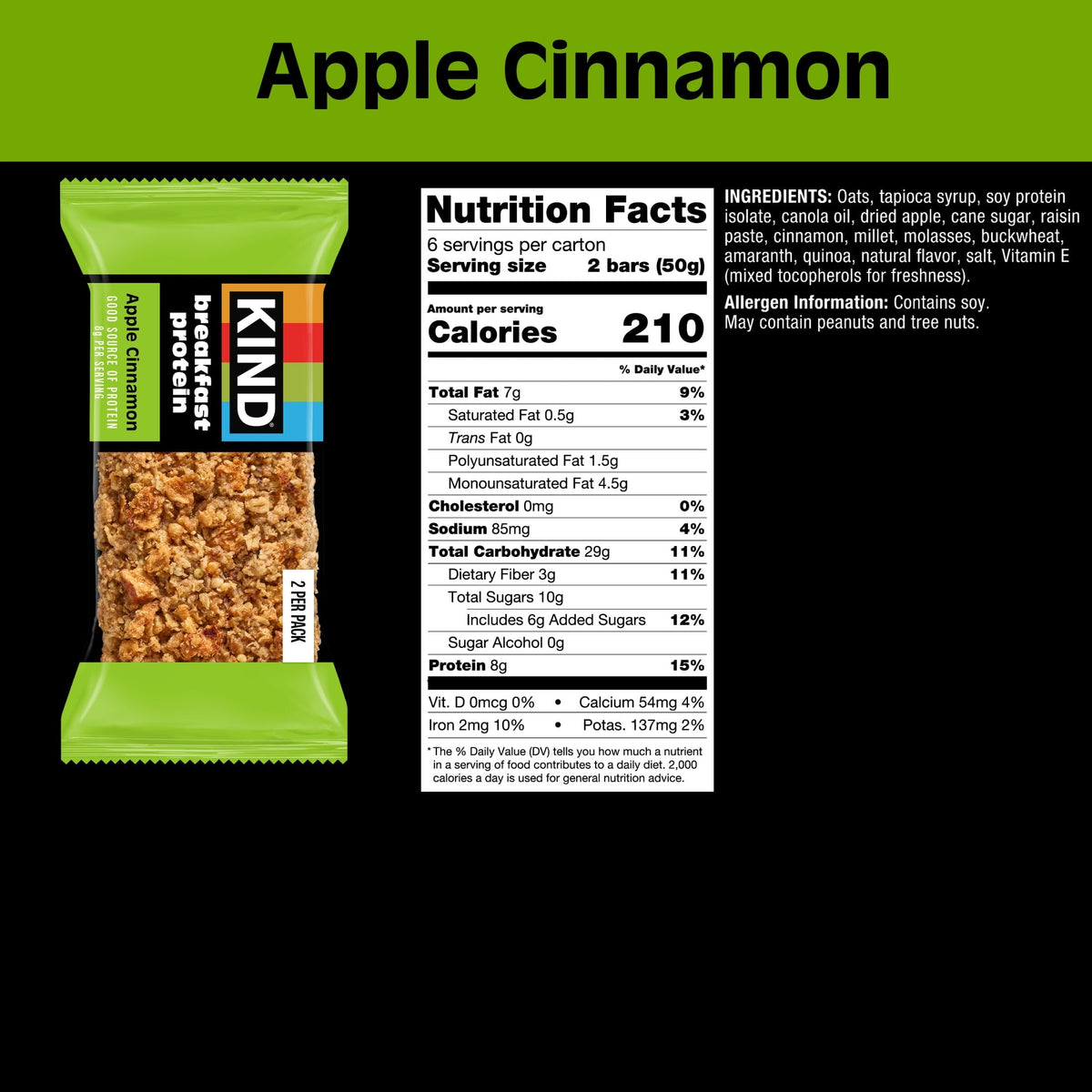 (5 pack) KIND Breakfast Protein Bars, Apple Cinnamon, Gluten Free, 8g Protein, 1.76 oz, 30 Packs