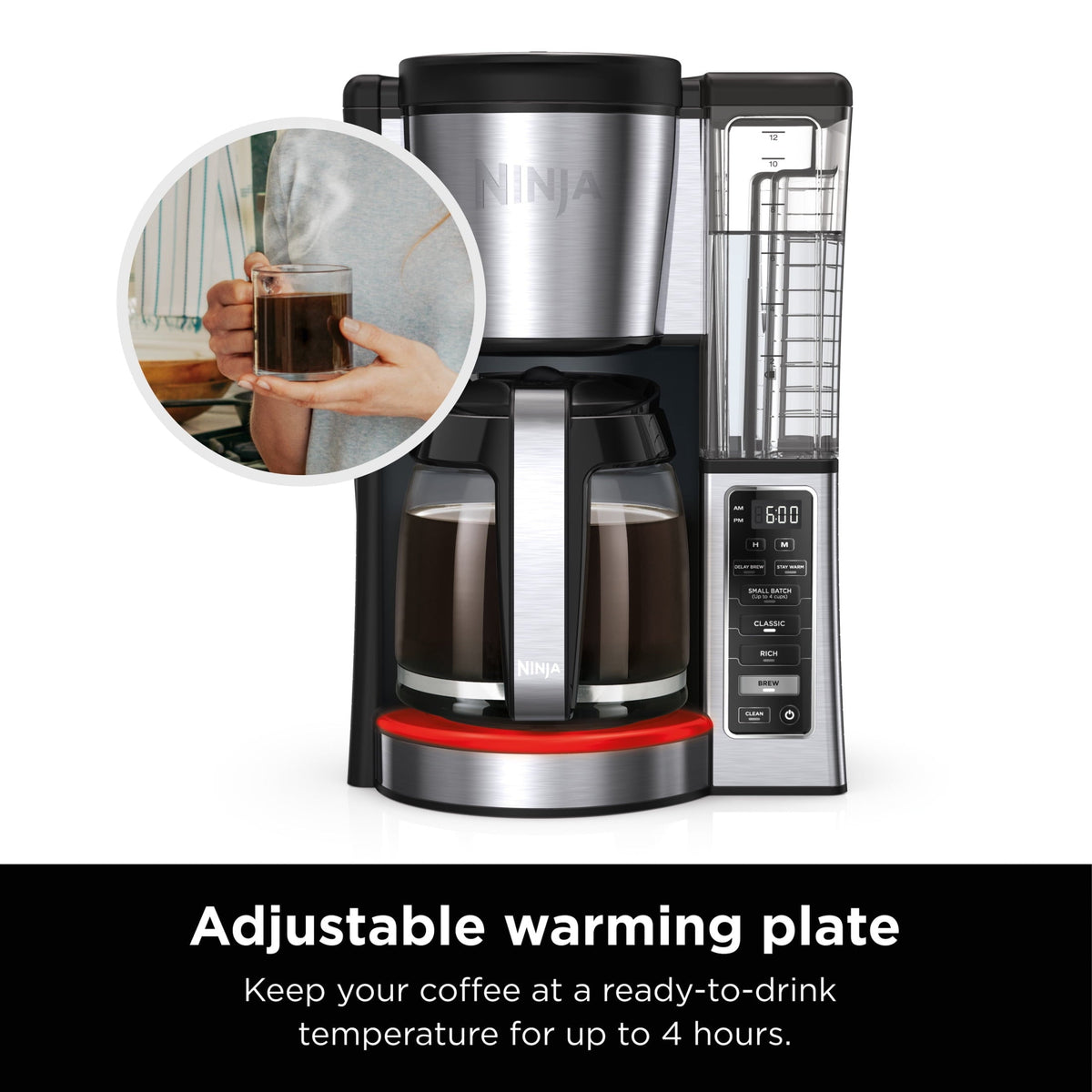 Ninja 12-Cup Programmable Drip Coffee Maker, 2 Brew Styles, Adjustable Warming Plate, CE250, Black/Stainless Steel