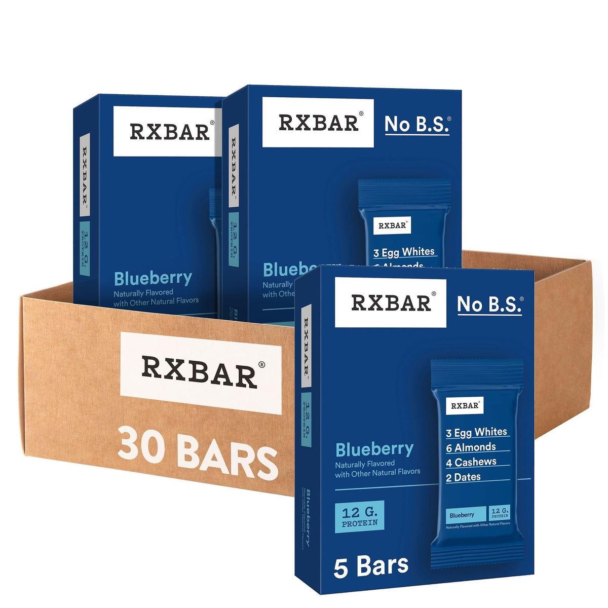 RXBAR Blueberry Protein Bars, 6 Boxes x 5 Bars, 30 Bars Total + 1x Bybies Nut Mix Pouch, 2 oz