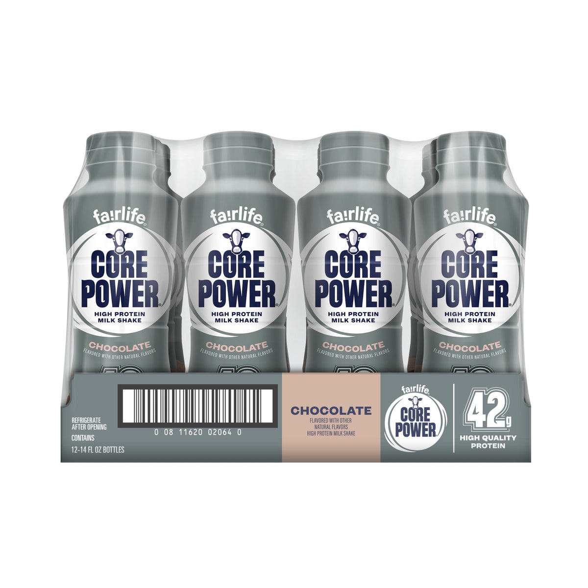 Core Power High Protein Shake, Chocolate, 42g Bottle, 14oz, 12 Pack